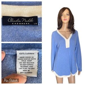 Claudia Michole Cashmere Classic V-Neck Pullover LG